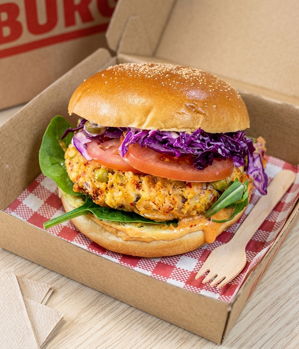 Crispy & Umami-Packed Homemade Vegan Kimchi Burger