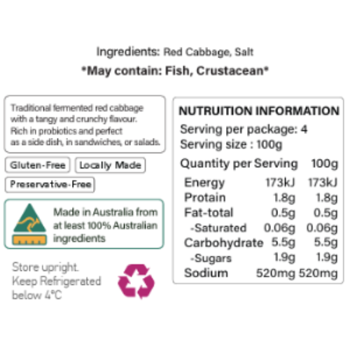 Australian Red Sauerkraut 400G (Pre-order)