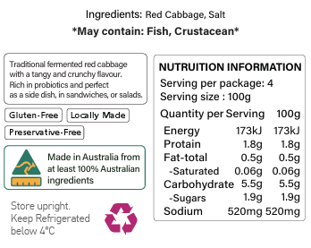 Australian Red Sauerkraut 400G (Pre-order)